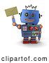 Clip Art of Retro 3d Happy Blue Robot Holding up an Envelope by Stockillustrations