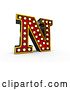 Clip Art of Retro 3d Illuminated Theater Styled Letter N, on a White Background by Stockillustrations