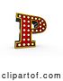 Clip Art of Retro 3d Illuminated Theater Styled Letter P, on a White Background by Stockillustrations