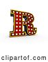 Clip Art of Retro 3d Illuminated Theater Styled Letter R, on a White Background by Stockillustrations