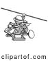 Clip Art of Retro Explorer Guy Flying in Gyrocopter Front Side Angle Top View by Leo Blanchette