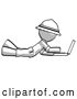 Clip Art of Retro Explorer Guy Using Laptop Computer While Lying on Floor Side View by Leo Blanchette