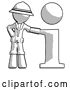 Clip Art of Retro Explorer Guy with Info Symbol Leaning up Against It by Leo Blanchette
