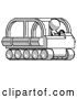 Clip Art of Retro Guy Driving Amphibious Tracked Vehicle Side Angle View by Leo Blanchette