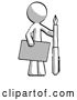 Clip Art of Retro Halftone Design Mascot Guy Holding Large Envelope and Calligraphy Pen by Leo Blanchette
