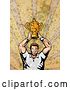 Clip Art of Retro Rugby Player Holding a Trophy, on Grunge by Patrimonio