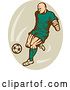 Clip Art of Retro Soccer Player over a Beige Oval by Patrimonio