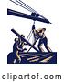 Clip Art of Retro Team of Construction Workers Using a Boom to Lift Lumber by Patrimonio