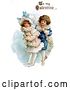 Clip Art of Retro Valentine of a Boy Wrapping His Girlfriend in a White Daisy Flower Garland with "To My Valentine" Text, Circa 1890 by OldPixels