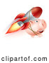 Vector Clip Art of a Retro Piggy Bank Flying with a Rocket Strapped to Its Back by AtStockIllustration