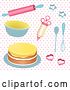 Vector Clip Art of Retro 3d Baking Utensils and a Cake on Pink Polka Dots by Elaineitalia