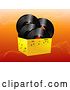 Vector Clip Art of Retro 3d Box of Music Notes and Vinyl Record Albums over Orange Waves by Elaineitalia