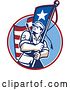Vector Clip Art of Retro American Patriot Soldier Carrying a Flag by Patrimonio