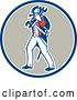 Vector Clip Art of Retro American Revolutionary Patriot Soldier Mechanic Walking with a Spanner Wrench in a Blue White and Taupe Circle by Patrimonio