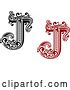 Vector Clip Art of Retro and Red Capital Letter J with Flourishes by Vector Tradition SM