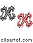 Vector Clip Art of Retro and Red Capital Letter X Designs with Flourishes by Vector Tradition SM
