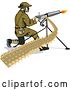 Vector Clip Art of Retro Army Soldier Shooting a Machine Gun by Patrimonio