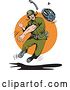 Vector Clip Art of Retro Army Soldier Throwing a Grenade by Patrimonio