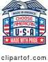 Vector Clip Art of Retro Bald Eagle over a Shield with Made in America Choose American Usa Made with Pride Text by Patrimonio