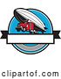 Vector Clip Art of Retro Big Rig Truck Flying, Attached to a Zeppelin Blimp by Patrimonio