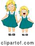 Vector Clip Art of Retro Blond White Girl and Little Sister in Matching Dresses by BNP Design Studio