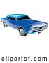 Vector Clip Art of Retro Blue 1966 Pontiac GTO Muscle Car with Crhome Detailing on the Front End and Around the Windows by Andy Nortnik