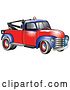 Vector Clip Art of Retro Blue and Red 1953 Chevy Tow Truck with a Light on Top of the Roof by Andy Nortnik