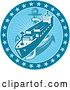 Vector Clip Art of Retro Blue Cargo Ship or Ocean Liner with an Anchor and Stars by Patrimonio