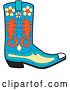 Vector Clip Art of Retro Blue Cowboy Boot with Orange and Yellow Floral Shapes by Andy Nortnik
