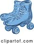 Vector Clip Art of Retro Blue Engraved or Sketched Pair of Roller Skates by Patrimonio