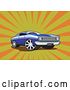 Vector Clip Art of Retro Blue Ford Fairmont Muscle Car over Rays by Patrimonio