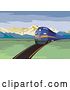 Vector Clip Art of Retro Blue Train in a Valley by Patrimonio