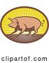 Vector Clip Art of Retro Brown and Yellow Pig and Sunrise Logo by Patrimonio