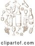 Vector Clip Art of Retro Brown Sketched Beverages, Alcohol, Fruits, Glasses and Corkscrews Sketches in a Circle by Vector Tradition SM