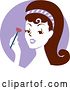 Vector Clip Art of Retro Brunette Lady Applying Blush, over a Purple Circle by BNP Design Studio