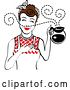 Vector Clip Art of Retro Brunette Waitress or Housewife Smelling the Aroma of Fresh Hot Coffee in a Pot 2 by Andy Nortnik