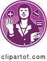 Vector Clip Art of Retro Business Woman Juggling Shapes in a Purple Circle by Patrimonio