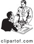 Vector Clip Art of Retro Businessman Discussing a Resume with an Applicant by BestVector
