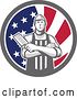 Vector Clip Art of Retro Butcher Holding a Cleaver in Folded Arms Inside an American Flag Circle by Patrimonio