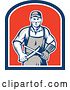 Vector Clip Art of Retro Butcher Sharpening a Knife on a Shield by Patrimonio
