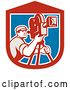 Vector Clip Art of Retro Cameraman Filming in a Red Blue and White Shield by Patrimonio