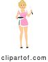Vector Clip Art of Retro Cartoon Blond Pinup Housewife Cooking Breakfast in a Pink Apron by BNP Design Studio