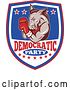 Vector Clip Art of Retro Cartoon Donkey Boxer on a Democratic Party Shield by Patrimonio
