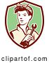 Vector Clip Art of Retro Cartoon Female Mechanic Holding a Wrench in a Maroon White and Green Shield by Patrimonio
