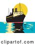Vector Clip Art of Retro Cartoon Freighter Ship at Sunset by Patrimonio