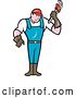 Vector Clip Art of Retro Cartoon Full Length Male Plumber Holding a Monkey Wrench by Patrimonio