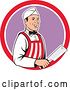Vector Clip Art of Retro Cartoon Happy Butcher with a Knife in a Circle by Patrimonio