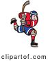 Vector Clip Art of Retro Cartoon Hockey Player Skating and Holding up a Stick by Patrimonio