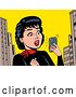 Vector Clip Art of Retro Cartoon Lady Holding a Smart Phone and Reading a Shocking Notification by Clip Art Mascots