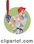 Vector Clip Art of Retro Cartoon Low Polygon Style Style Baseball Player Batting in a Green Circle by Patrimonio